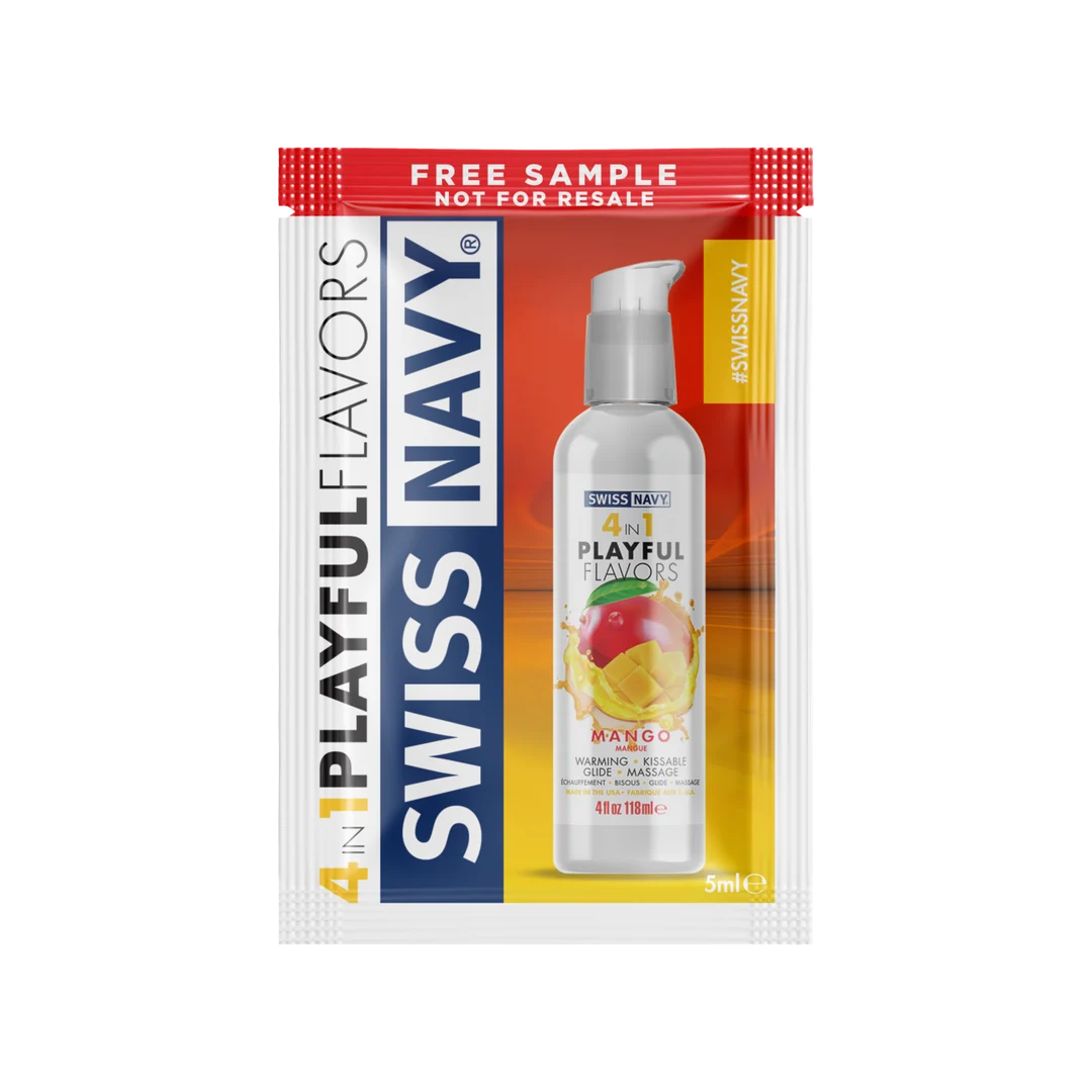 Lubrificante aromatizzato 4 in 1 Playful Flavors, commestibile e riscaldante, Mango, bustina da 5 ml, Swiss Navy - immagine 2