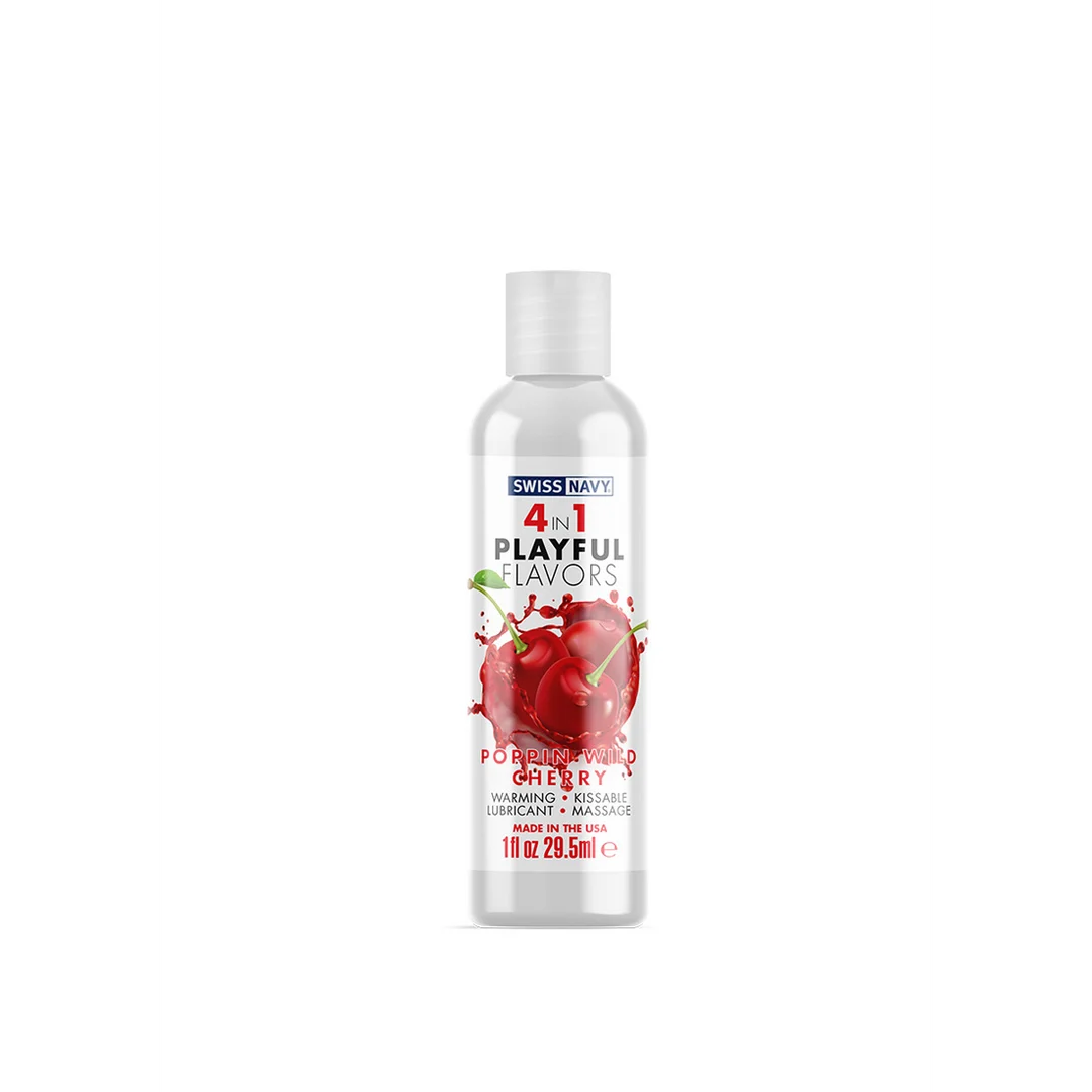 Lubrificante aromatizzato – 4 in 1 Playful Flavors – Lubrificante al gusto Poppin Wild Cherry – Ciliegia – 29,5 ml – Swiss Navy - immagine 3