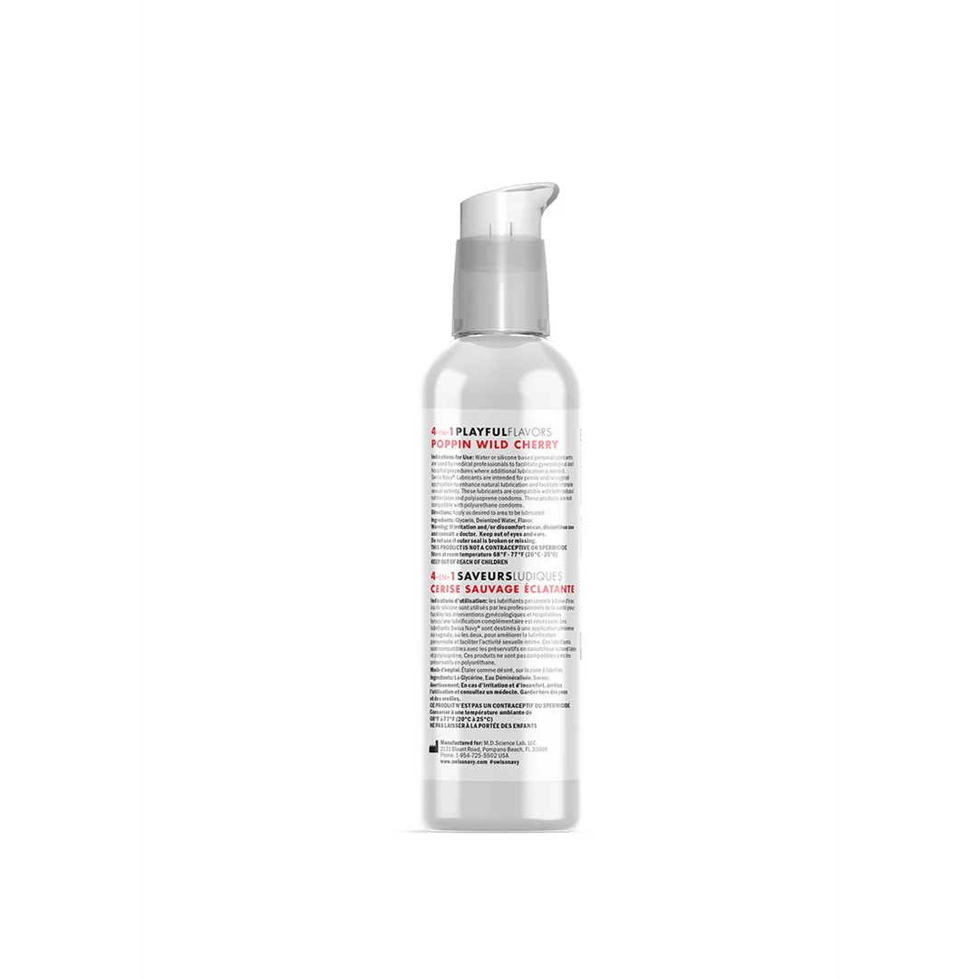 Lubrificante aromatizzato – 4 in 1 Playful Flavors – Lubrificante al gusto Poppin Wild Cherry – Ciliegia – 29,5 ml – Swiss Navy - immagine 4