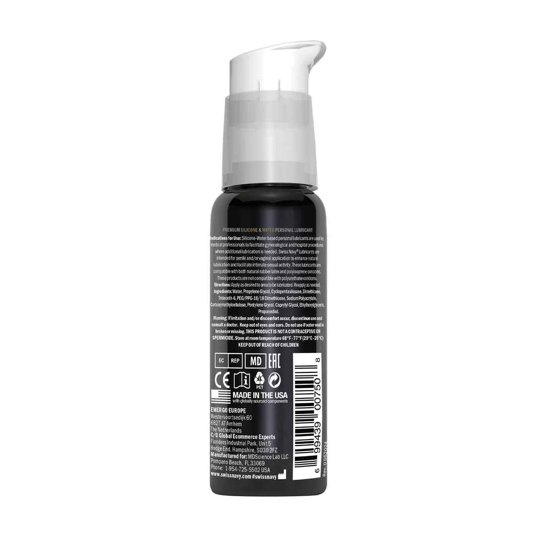 Lubrificante neutro a base ibrida di silicone e acqua, senza profumo e senza sapore, 29,5 ml, Swiss Navy - immagine 3