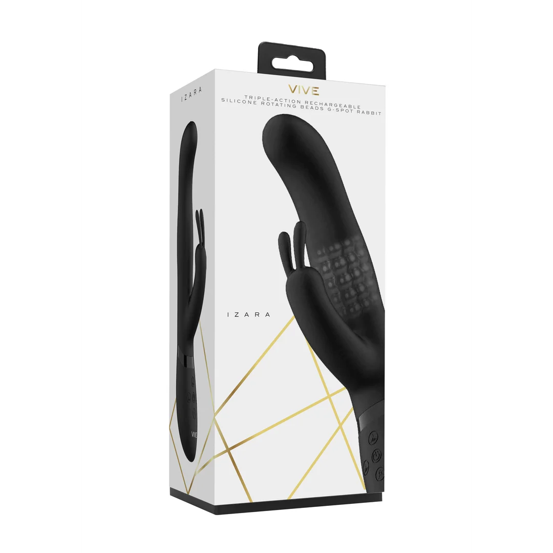 vibratore rabbit con perle rotanti e doppia stimolazione nero (Izara) VIVE by Shots - immagine 2
