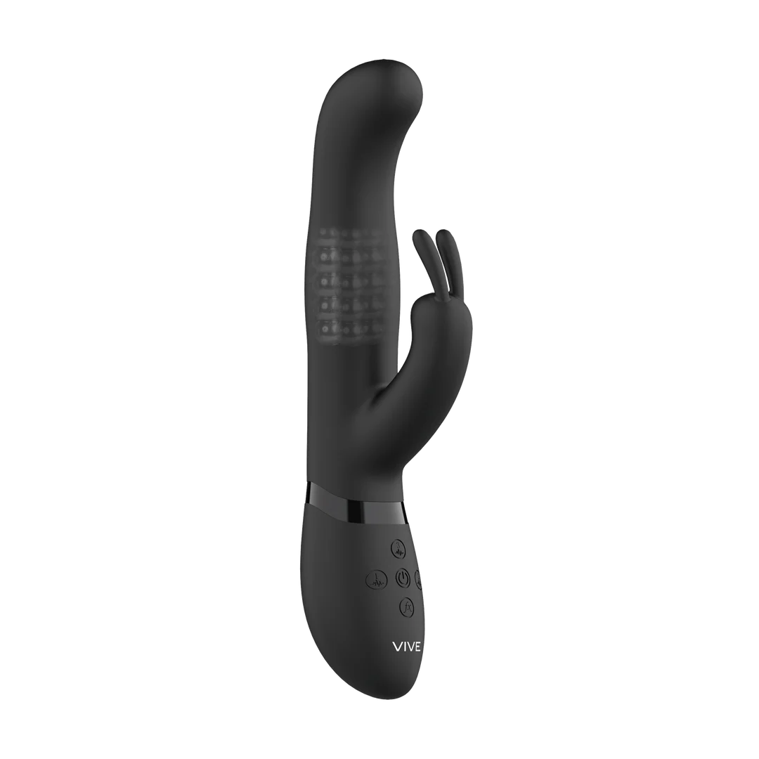 vibratore rabbit con perle rotanti e doppia stimolazione nero (Izara) VIVE by Shots - immagine 4