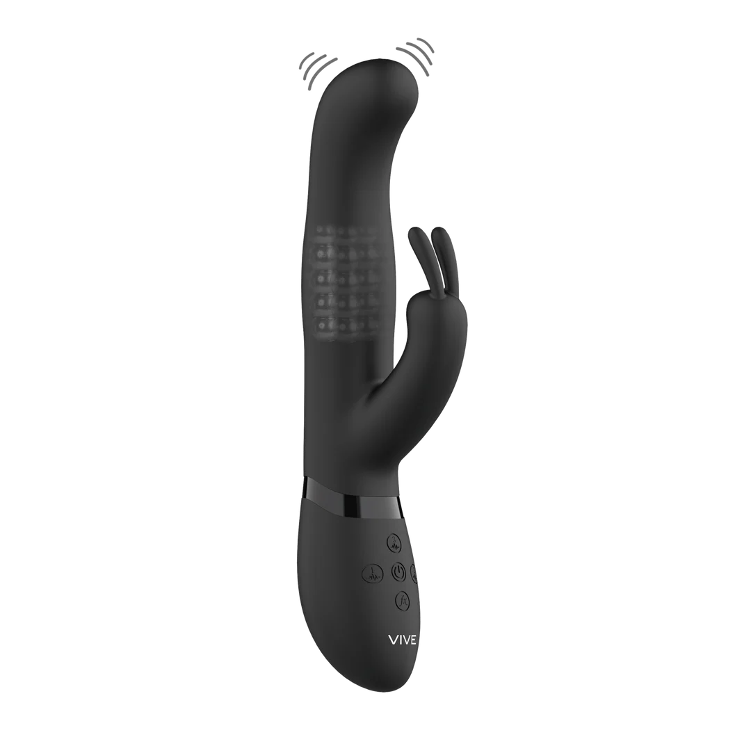 vibratore rabbit con perle rotanti e doppia stimolazione nero (Izara) VIVE by Shots - immagine 5