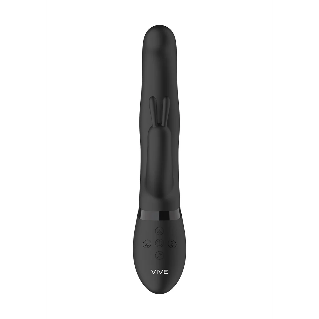vibratore rabbit con perle rotanti e doppia stimolazione nero (Izara) VIVE by Shots - immagine 6