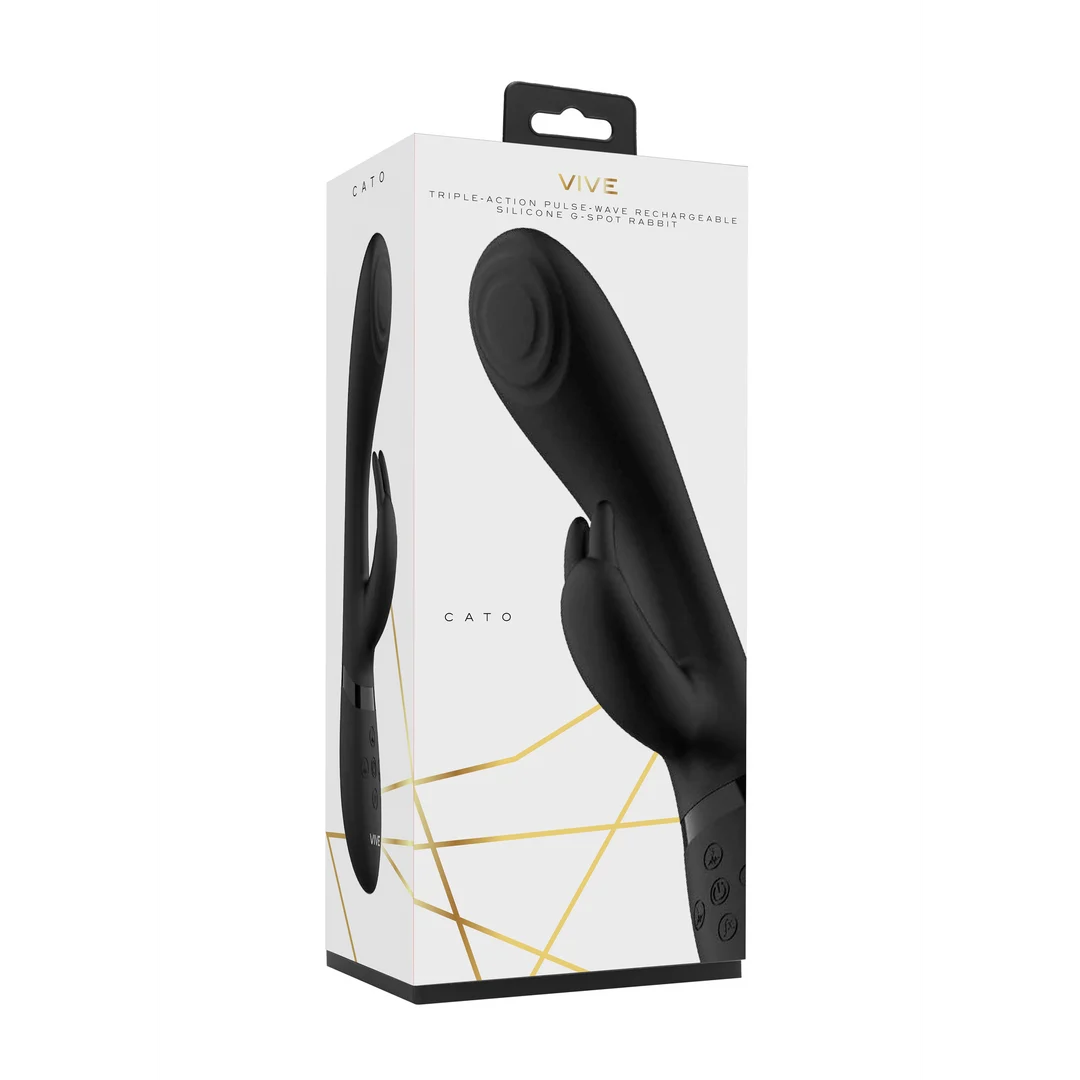Rabbit vibratore con punta a onde pulsanti per il punto G e vibratore per il clitoride, nero, VIVE by Shots - immagine 8