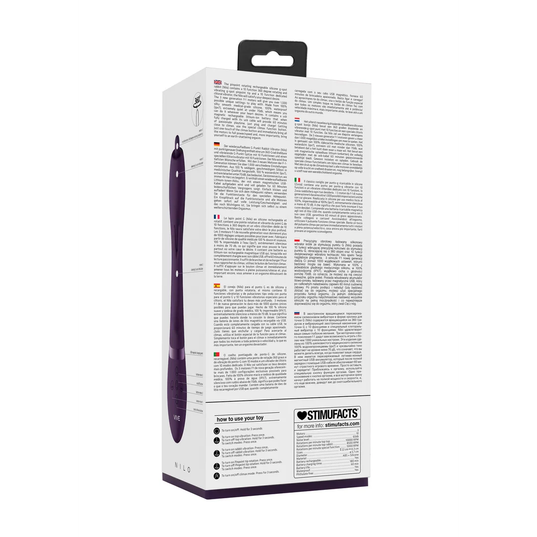 Vibratore rabbit con punta rotante a 360° per il punto G e stimolazione clitoridea, VIVE by Shots, viola VIVE by Shots - immagine 9