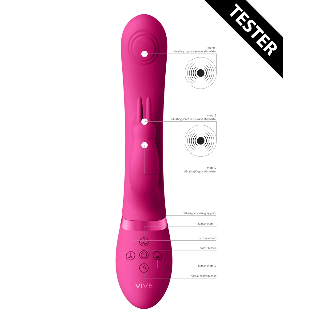 Vibratore rabbit con onde a impulsi duali e pulsante per l’orgasmo – VIVE by Shots, rosa VIVE by Shots - immagine 4