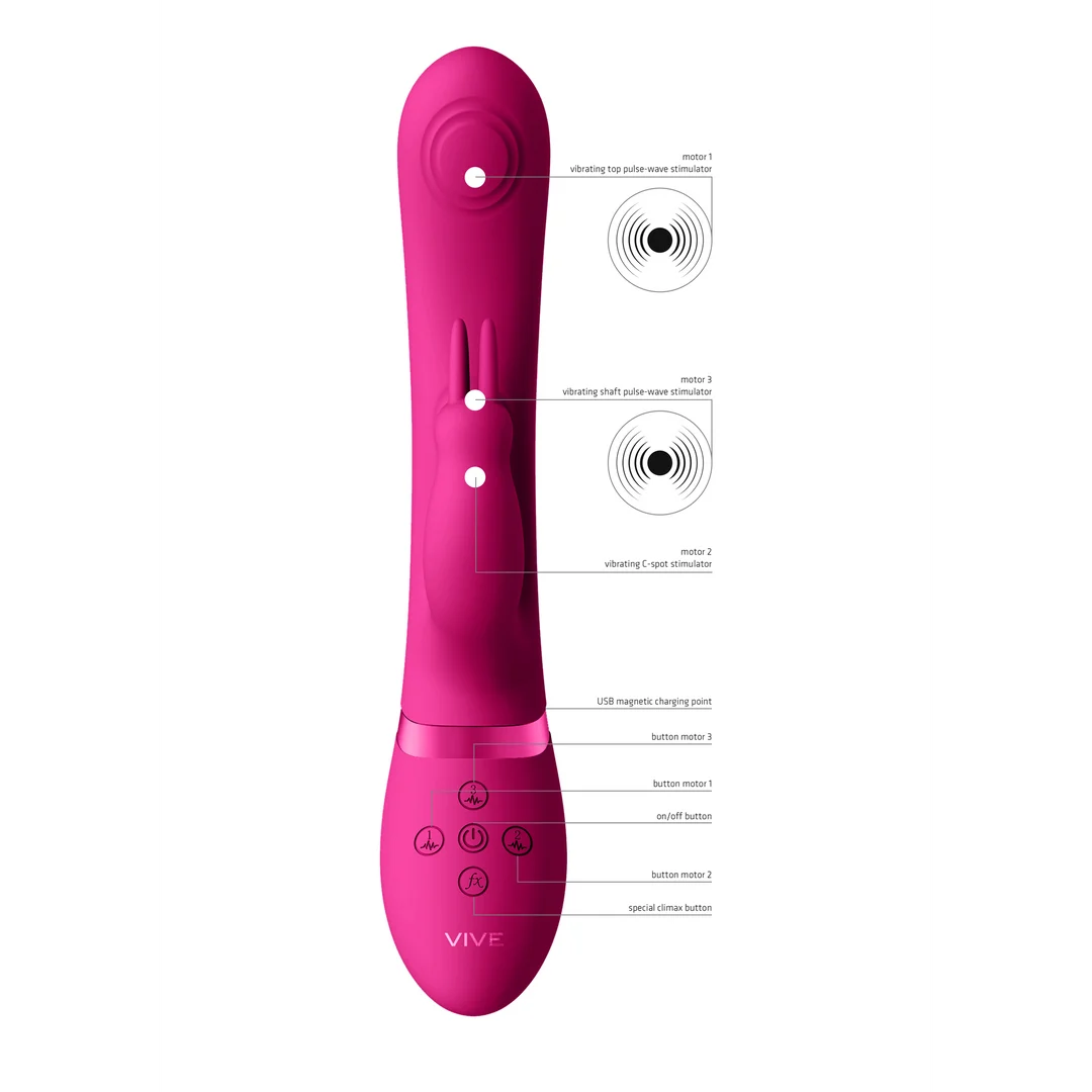 Vibratore rabbit con onde a impulsi duali e pulsante per l’orgasmo – VIVE by Shots, rosa VIVE by Shots - immagine 10