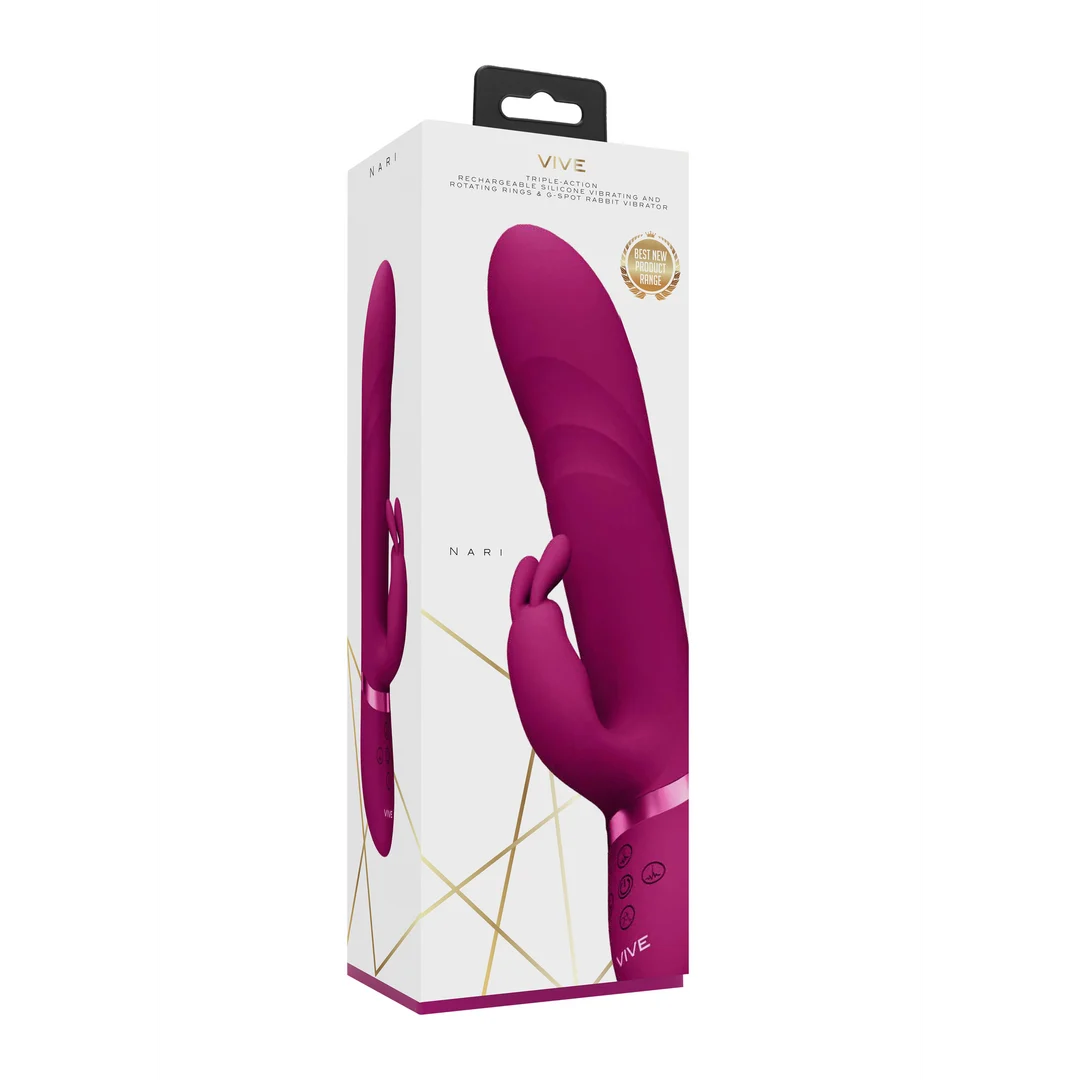 Vibratore rabbit con punta vibrante e perle rotanti, rosa, VIVE by Shots - immagine 2