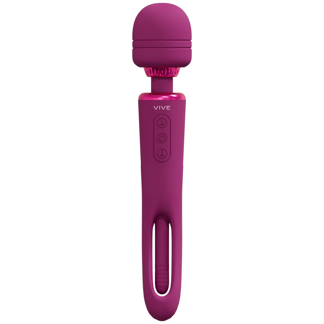 Vibratore a bacchetta a doppia estremità con lingua oscillante e doppio motore, VIVE, viola VIVE by Shots - immagine 6